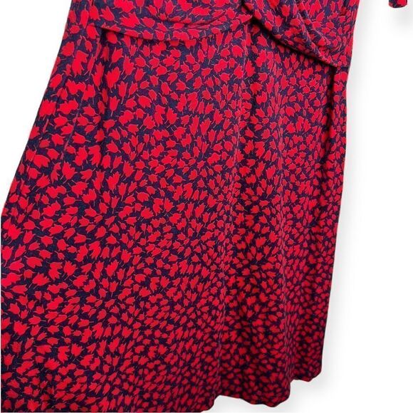 Lark & Ro Knit Tulip‎ Print Floral Midi Dress Soft Red Blue Patriotic Office 12 - Picture 5 of 10